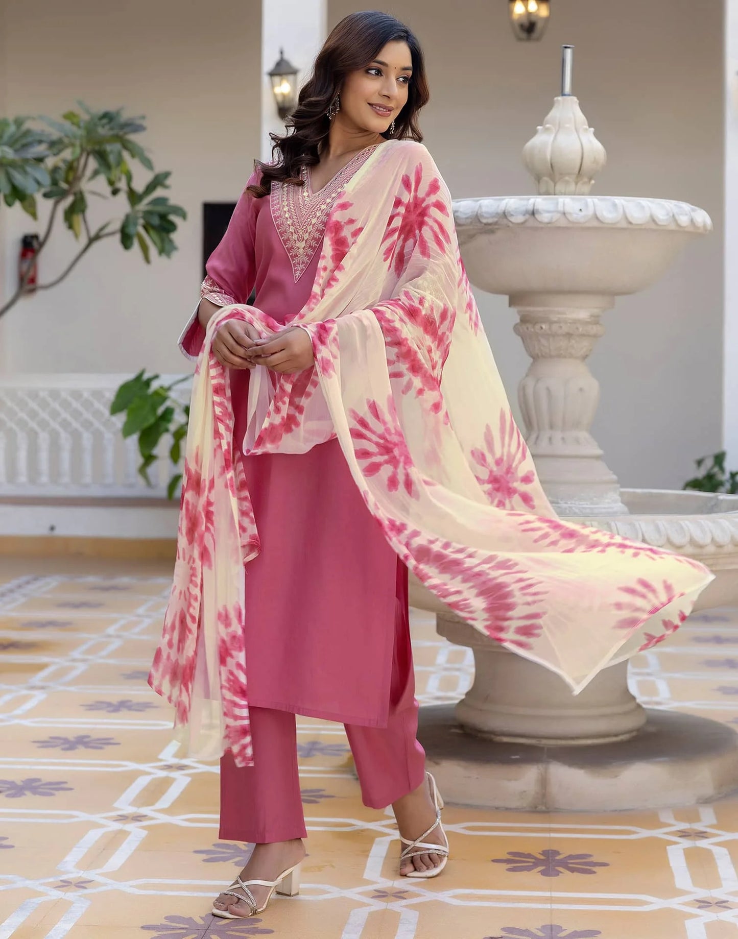 Silk Embroidery, Sequins Work and Gota Patti Work Straight Kurta with Pant & Dupatta