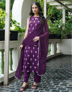 Cotton Blend Printed Straight 3 Piece Kurta Set