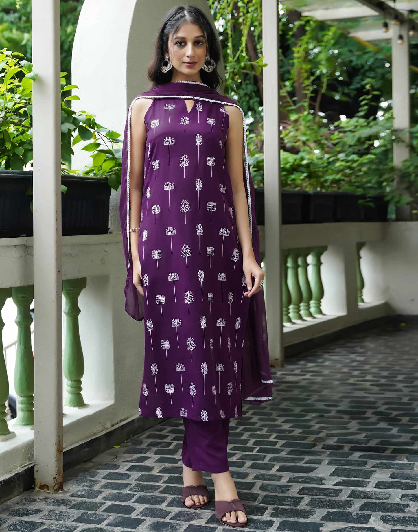 Cotton Blend Printed Straight Kurta with Pant & Dupatta