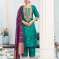Silk Blend Embroidered Straight Kurta with Pant & Dupatta