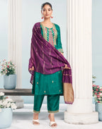 Silk Blend Embroidered Straight 3 Piece Kurta Set