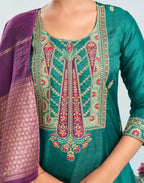Silk Blend Embroidered Straight 3 Piece Kurta Set