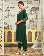 Poly Chinnon Embroidered Straight 3 Piece Kurta Set