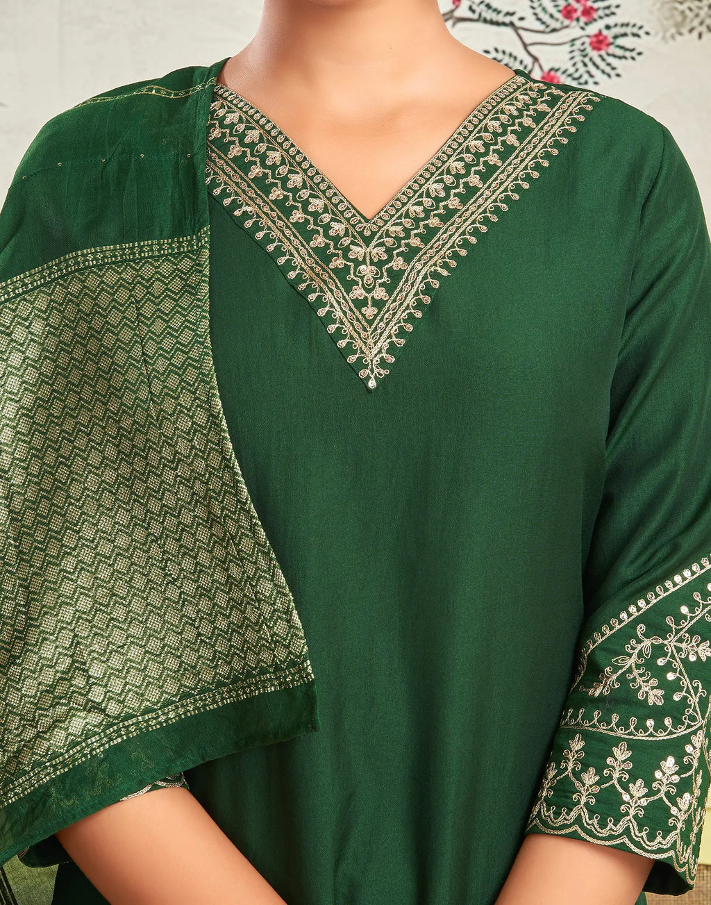 Poly Chinnon Embroidered Straight 3 Piece Kurta Set