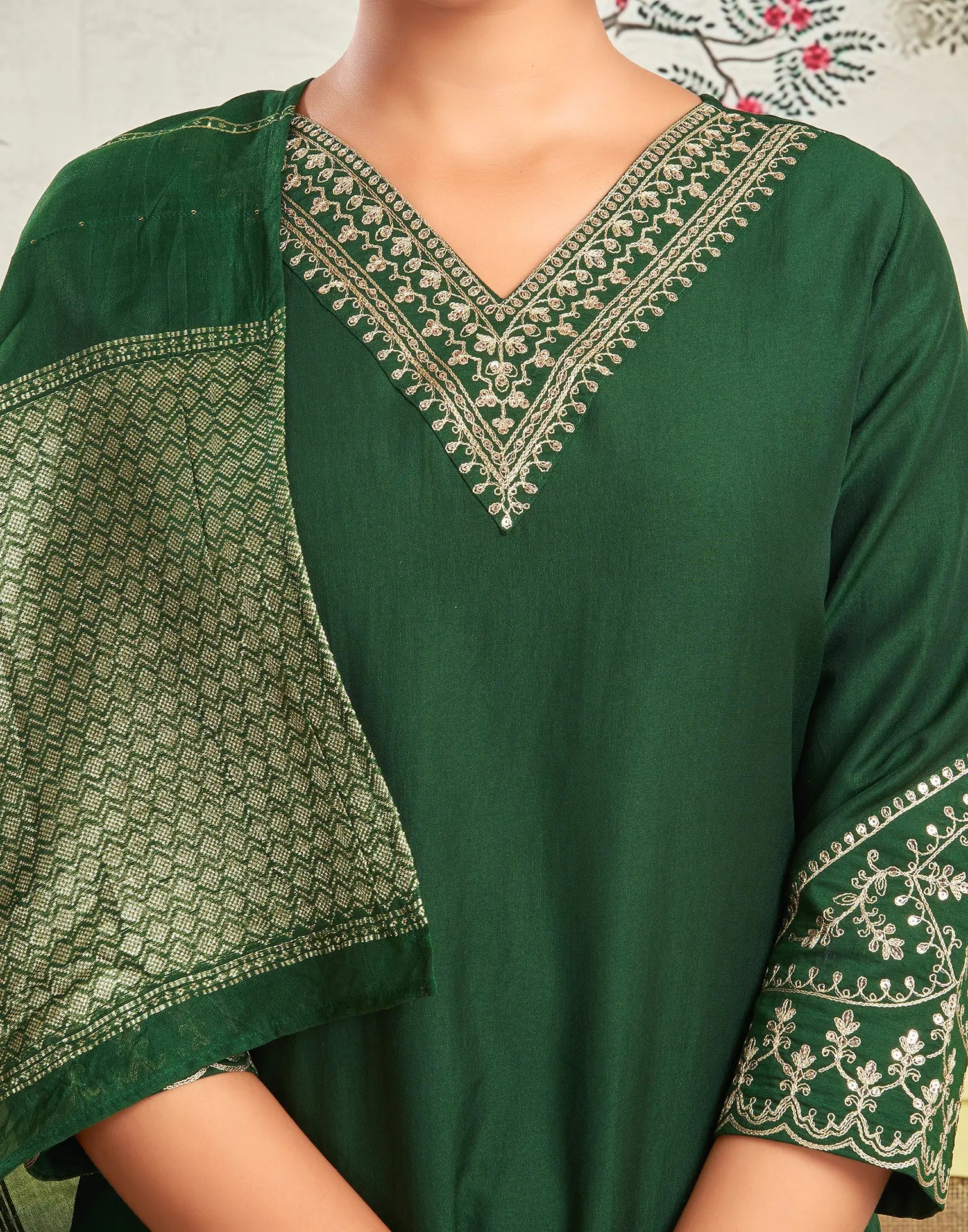 Poly Chinnon Embroidered Straight 3 Piece Kurta Set