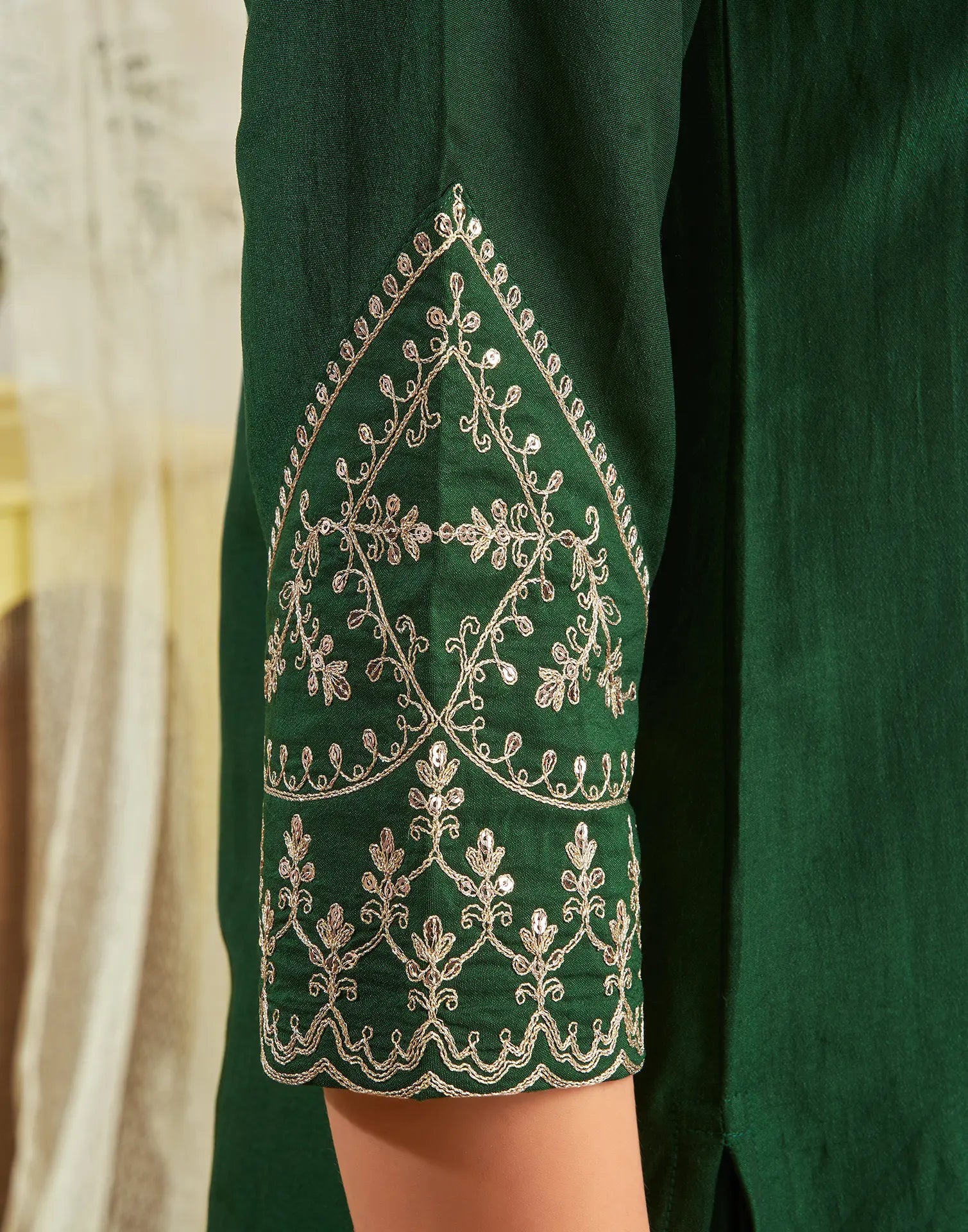Poly Chinnon Embroidered Straight 3 Piece Kurta Set