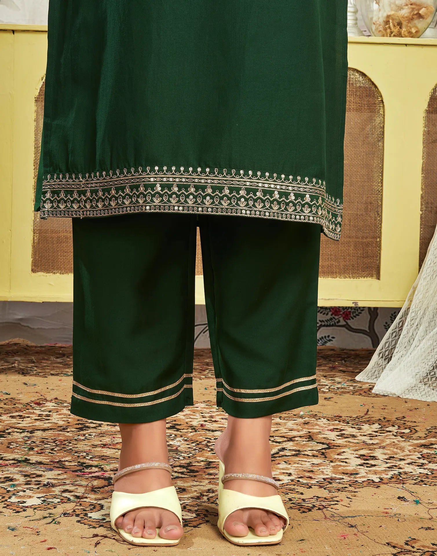 Poly Chinnon Embroidered Straight 3 Piece Kurta Set