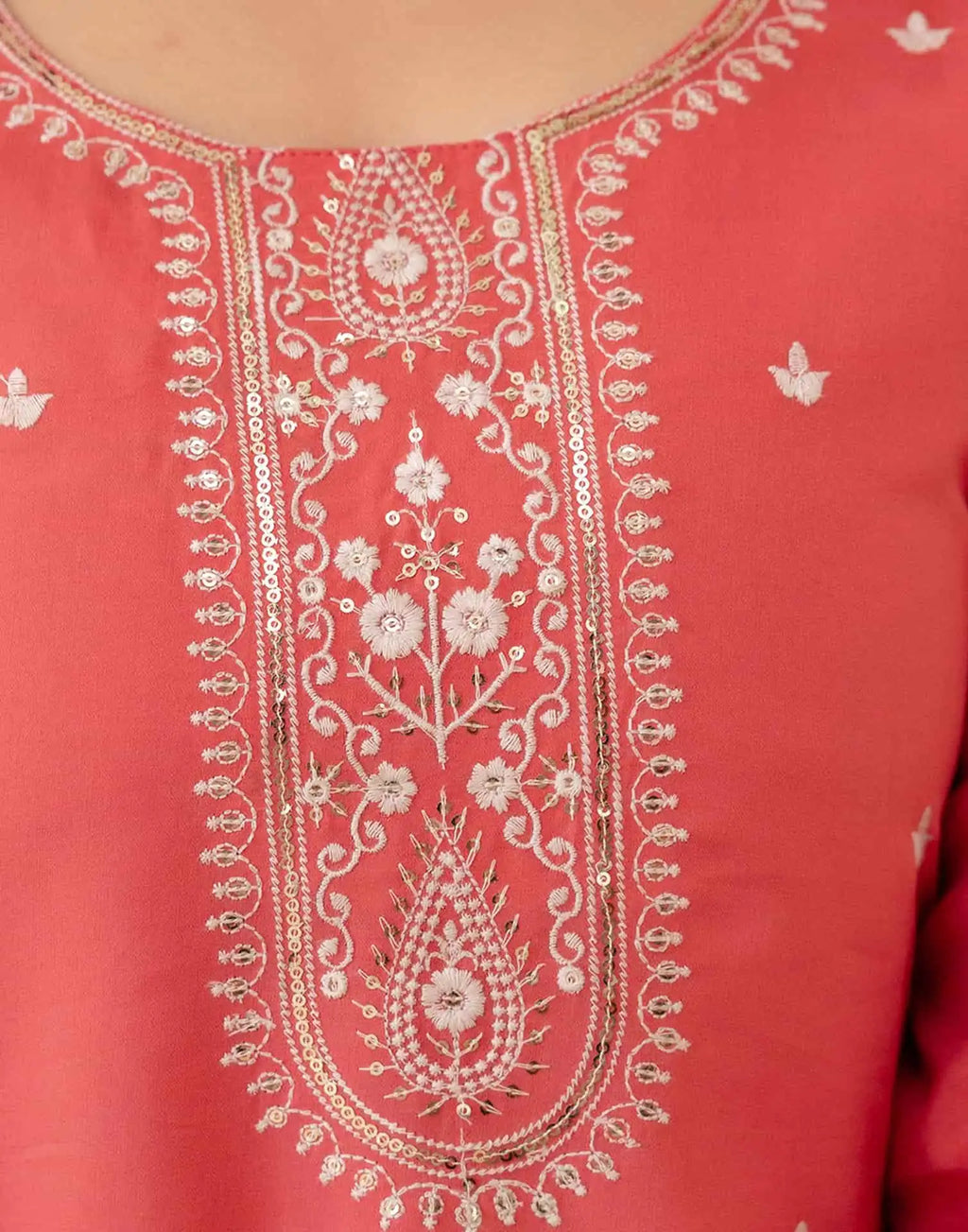 Skylee Silk Blend Embroidered Straight 3 Piece Kurta Set For Woman