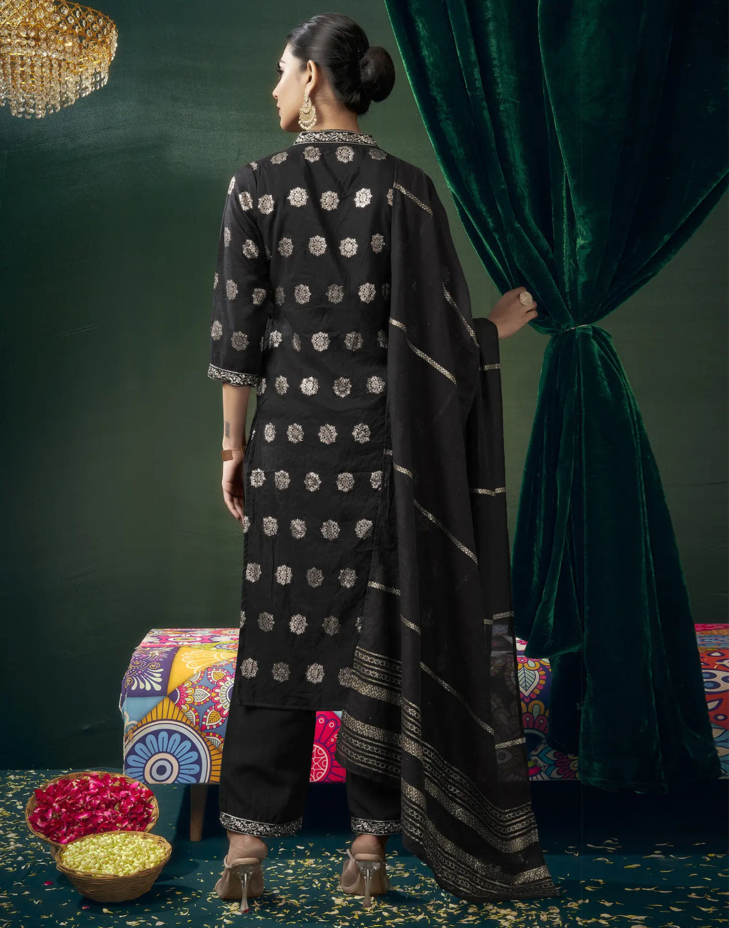 Silk Embroidered Straight 3 Piece Kurta Set