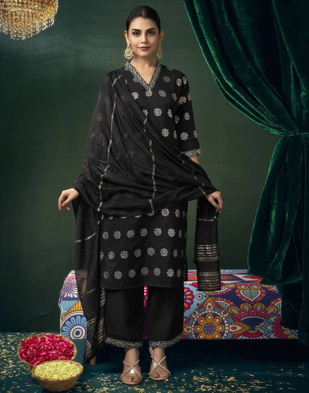 Silk Embroidered Straight 3 Piece Kurta Set