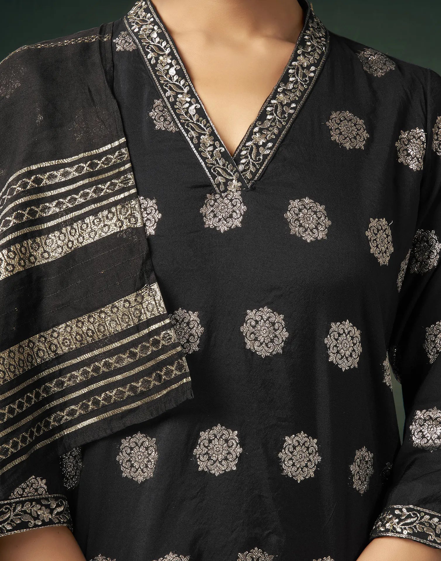 Silk Embroidered Straight 3 Piece Kurta Set