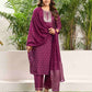 Silk Blend Dyed, Sequence and Embroidery Work, Jacquard and Lace Straight Kurta with Pant & Dupatta
