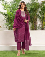 Taffeta Butti Embroidered Straight 3 Piece Kurta Set