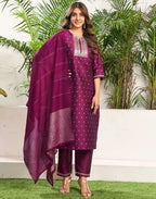 Taffeta Butti Embroidered Straight 3 Piece Kurta Set