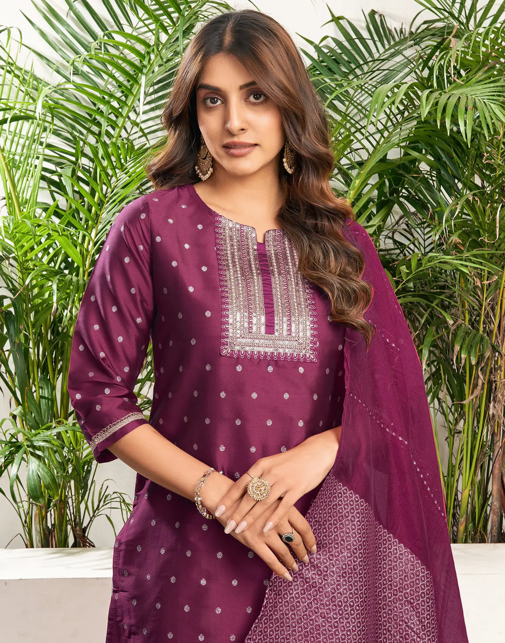 Taffeta Butti Embroidered Straight 3 Piece Kurta Set