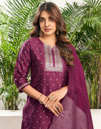Taffeta Butti Embroidered Straight 3 Piece Kurta Set