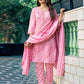 Cotton Blend Badhani Printed, Foil Printed and Gota Lace Straight Kurta with Pant & Dupatta