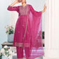Silk Blend Embroidered Straight Kurta with Pant & Dupatta