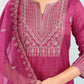 Silk Blend Embroidered Straight Kurta with Pant & Dupatta