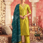 Mustard Green Silk Plain V Neck 3/4 Sleeve Straight Kurta Set With Pant & Dupatta