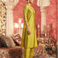 Mustard Green Silk Plain V Neck 3/4 Sleeve Straight Kurta Set With Pant & Dupatta