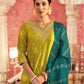 Mustard Green Silk Plain V Neck 3/4 Sleeve Straight Kurta Set With Pant & Dupatta