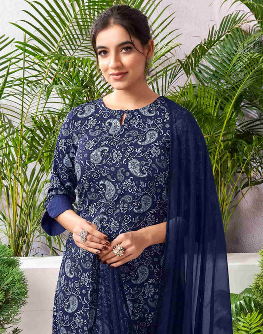 Crepe Printed Straight Kurta with Pant & Dupatta