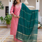 Silk Blend Embroidery and Sequins Work, Weaving, Lace Straight Kurta with Pant & Dupatta