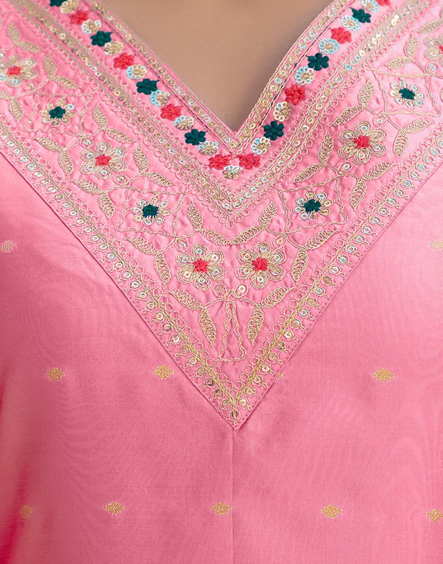 Taffeta Butti Embroidered Straight 3 Piece Kurta Set