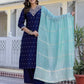 Silk Blend Embroidery and Sequins Work, Weaving, Lace Straight Kurta with Pant & Dupatta