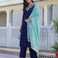 Silk Blend Embroidery and Sequins Work, Weaving, Lace Straight Kurta with Pant & Dupatta