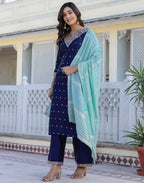 Taffeta Butti Embroidered Straight 3 Piece Kurta Set