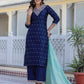 Silk Blend Embroidery and Sequins Work, Weaving, Lace Straight Kurta with Pant & Dupatta