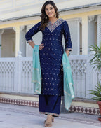 Taffeta Butti Embroidered Straight 3 Piece Kurta Set