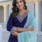 Silk Blend Embroidery and Sequins Work, Weaving, Lace Straight Kurta with Pant & Dupatta