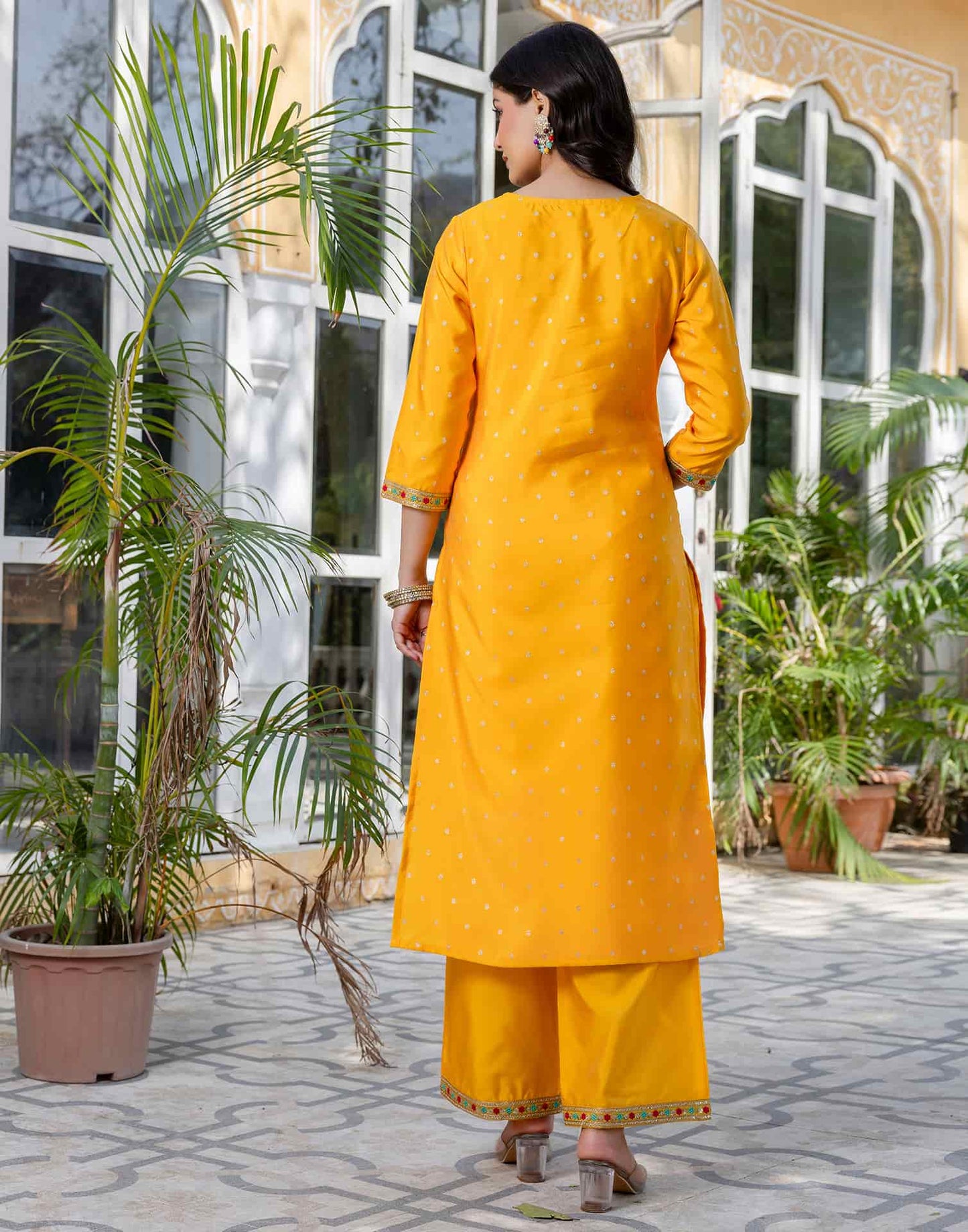 Silk Blend Embroidery and Sequins Work, Weaving, Lace Straight Kurta with Pant & Dupatta