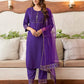 Cotton Blend Sequence Embroidery, Foil Print and Gota Lace Straight Kurta with Pant & Dupatta