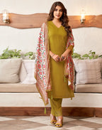 Viscose Rayon Embroidered Straight 3 Piece Kurta Set