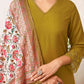 Cotton Blend Sequence Embroidery and Lace Straight Kurta with Pant & Dupatta