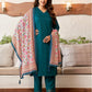 Rama Blue Silk Plain V Neck 3/4 Sleeve Straight Kurta Set With Pant & Dupatta