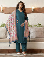 Viscose Rayon Embroidered Straight 3 Piece Kurta Set
