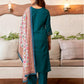 Rama Blue Silk Plain V Neck 3/4 Sleeve Straight Kurta Set With Pant & Dupatta