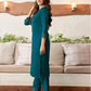 Rama Blue Silk Plain V Neck 3/4 Sleeve Straight Kurta Set With Pant & Dupatta