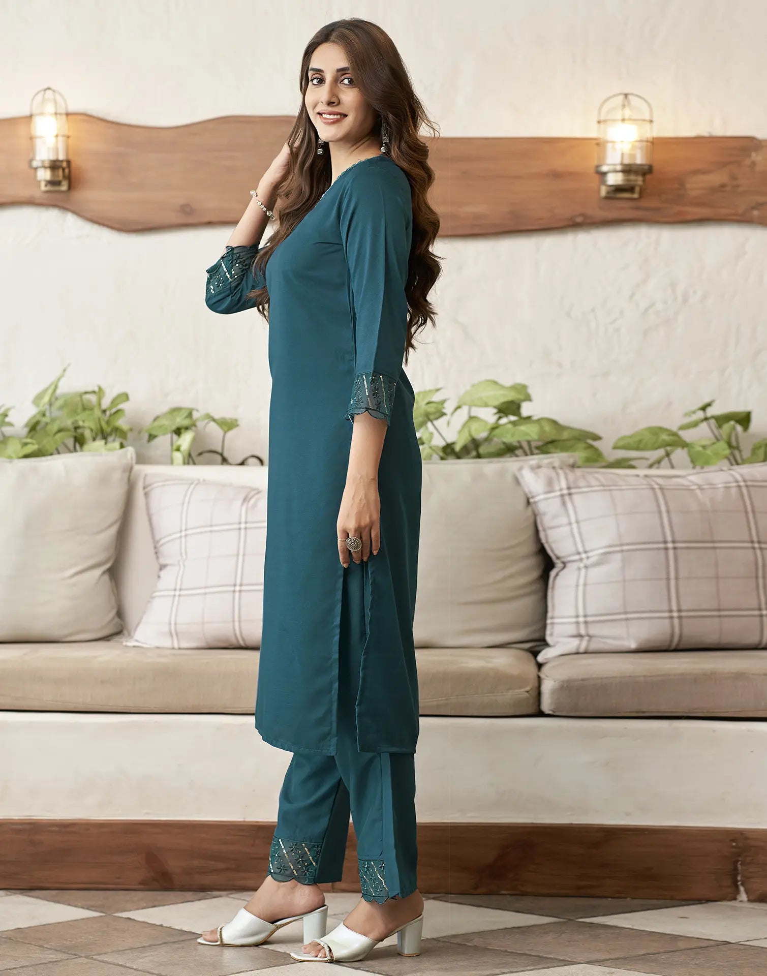 Viscose Rayon Embroidered Straight 3 Piece Kurta Set