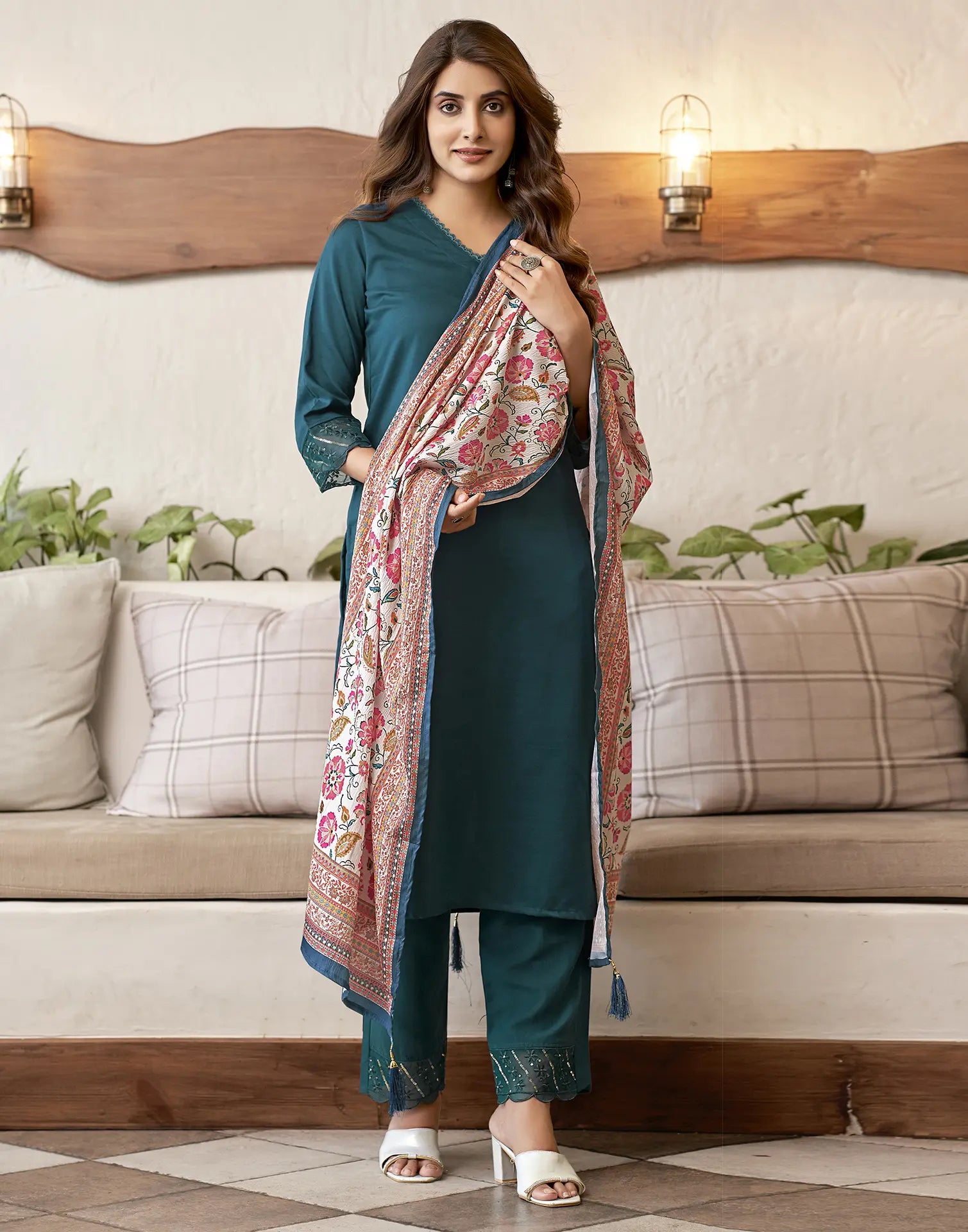 Viscose Rayon Embroidered Straight 3 Piece Kurta Set