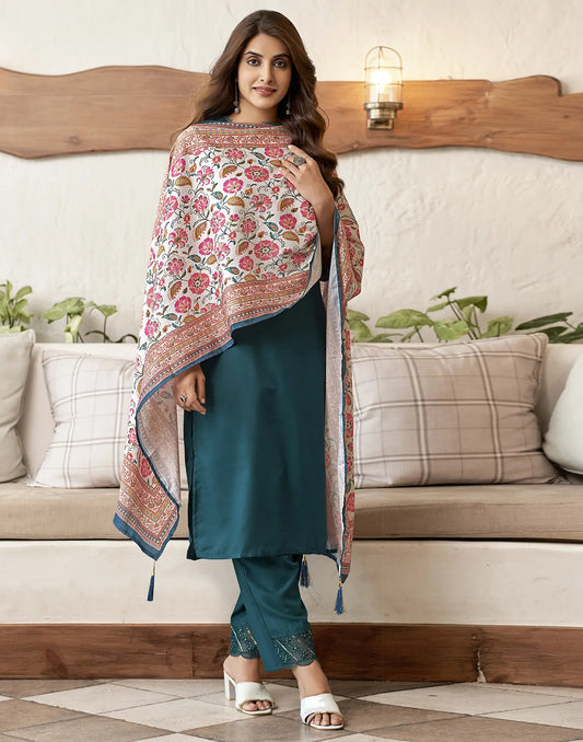 Viscose Rayon Embroidered Straight 3 Piece Kurta Set