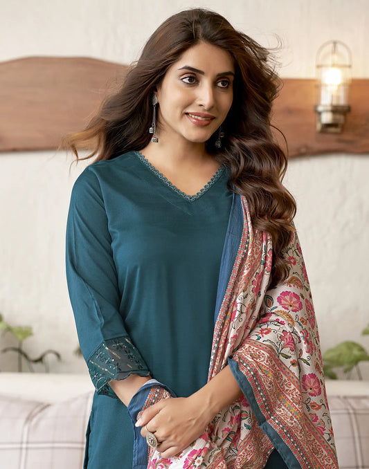 Viscose Rayon Embroidered Straight 3 Piece Kurta Set