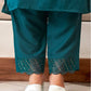Rama Blue Silk Plain V Neck 3/4 Sleeve Straight Kurta Set With Pant & Dupatta