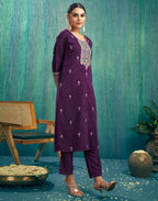 Silk Blend Embroidered Straight 3 Piece Kurta Set