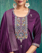 Silk Blend Embroidered Straight 3 Piece Kurta Set